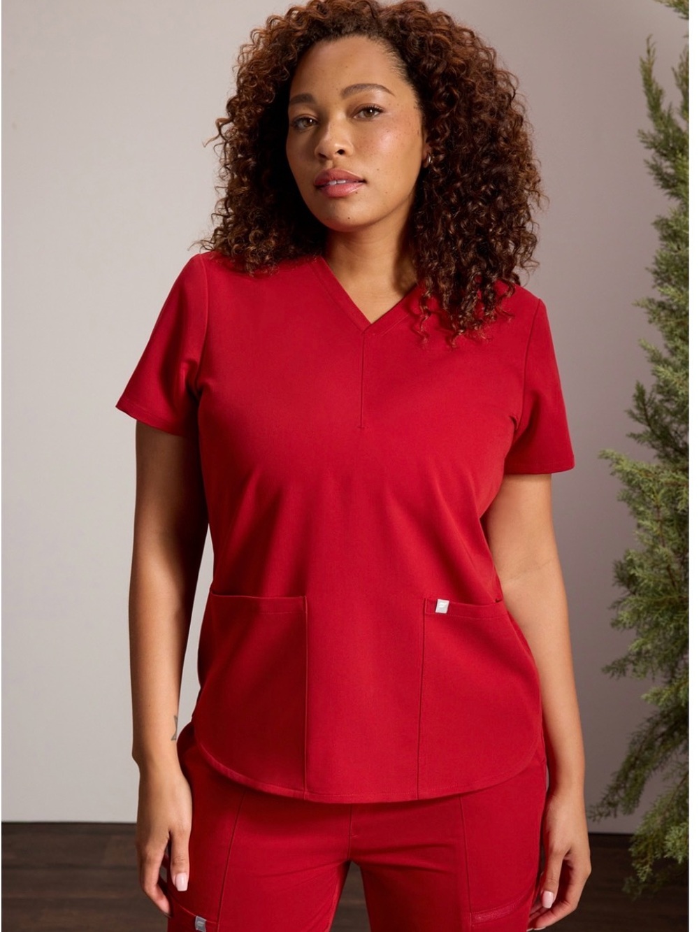 Fabletics Red V-Neck Short Sleeve Top